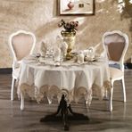 Finezza 180 cm 17 Parça 8 Kişilik Yuvarlak Royal Dantelli Keten Bej Sofra Takımı