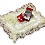 Finezza 26x36 cm Rüya Dekoratif Fransız Dantelli İncili Krem Nişan Tepsisi