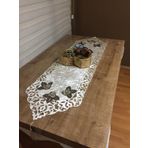 Finezza 40x140 cm Mina Kadife Kumaş Lazer Kesim Çiçek Süslemeli Gümüş Pudra Runner