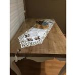 Finezza 40x140 cm Mina Kadife Kumaş Lazer Kesim Çiçek Süslemeli Krem Kırmızı Runner