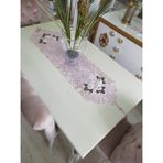 Finezza 40x140 cm Mina Kadife Kumaş Lazer Kesim Çiçek Süslemeli Pudra Krem Runner