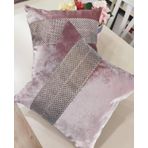 Finezza 45x45 cm Hale Şerit Taşlı Kadife Kumaş Pudra 2'li Kırlent