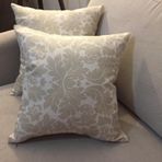 Finezza 45x45 cm Keten Yaprak Baskılı Pamuklu Kumaş Krem Bej 2'li Kırlent