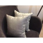 Finezza 45x45 cm Linen Pamuk Keten Baskılı Krem Gümüş 2'li Kırlent