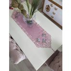 Finezza 718 40x140 cm Pudra Gri Mina Kadife Lazer Kesim Çiçek Süslemeli Runner