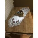 Finezza 731 40x140 cm Gri Pudra Mina Kadife Lazer Kesim Çiçek Süslemeli Runner