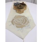 Finezza Runnervelvet Taşlı ve Gül Baskılı Kadife Kreme Bej Runner 40x160cm - 392