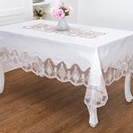 Finezza Sofia Lüx Dantelli Simli Keten Kumaş Krem Masa Örtüsü 160x220 Cm-1475