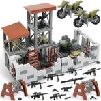 Finger Rock Askeri tabanlı sıkıştırma blokları seti, WW2 askeri sahne, mini silahlar, savaş aksesuarı, Outpost Tower mimari modeli, çocuklar ve yetişkinler için yaratıcı ordu askeri oyuncakları