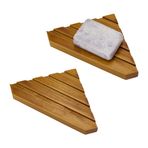 FINGERINSPIRE 2 adet 11,6 x 19,75 cm büyük köşe sabunluk, ahşap, duş için, 2 cm kalınlığında, üçgen, kendi kendine drenajlı sabunluk, ahşap, duş, banyo/mutfak/küvet için
