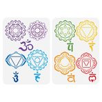 FINGERINSPIRE 2 adet boyama şablonu, çakra sembollü, 21 x 29,7 cm, tekrar kullanılabilir yoga meditasyon şablonu, plastik, mandala, çiçek şablonu, yoga, om, sembol şablonu, duvar ve fayanslarda boyama