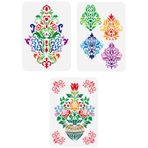 FINGERINSPIRE 3 Adet Damask Desen Şablonu 21,3x29,7 cm Gül Damask Brokar Boyama Şablonu Yeniden Kullanılabilir Çiçek Allover Desen Dekorasyon Şablonu Ahşap Duvar Kumaş Mobilya Üzerine Boyama için