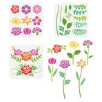 FINGERINSPIRE 3 adet kombinasyon çiçekler boyama şablon 20x20cm PET bitkiler temalar püskürtme şablon yeniden kullanılabilir ebegümeci gül yıldız çiçeği papatya desen duvar şablonu zambak lale