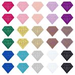 FINGERINSPIRE 30 adet elmas nakış yaması, 15 renk, baklava şeklinde, kumaş üzerine ütülemek için, aplikasyonlu, 67 x 76 mm, payetler, simli elmas yama, polyester, elmas dikiş, sırt çantası, pantolon