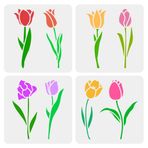 FINGERINSPIRE 4 ADET Boyama için Tek Lale Şablonları 5,9x5,9 inç Lale Çiçek Şablonları Dekoratif Lale Şablonları Plastik PET Çiçekler Çizim Şablonları Mobilya Dekoru için Bitki Teması Şablonlar