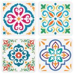 FINGERINSPIRE 4 adet kiremit desen boyama şablon 7,9x7,9 inç Damask sınır şablon yeniden kullanılabilir çiçek damask dekoratif şablon duvar boyama için ahşap yer karosu tuval kumaş mobilya ev dekor