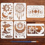 FINGERINSPIRE 6 adet güneş ay yıldız şablonlar fırça ile 8,3 x 11,7 inç rüya yakalayıcı şablon bulutlar ay evreleri şablonu yeniden kullanılabilir fantezi tema şablonu ahşap yer karosu ev dekor için