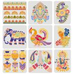 FINGERINSPIRE 9 Parça Hint Temalı Şablon 2 Boyut Fil Tanrısı Buda Vazo Çiçekler Kaz Şablonları Kendin Yap Dekoratif Şablon Yeniden Kullanılabilir Plastik Şablonlar Ahşap, Duvar, Zemin, Kumaş, Tuval Üzerine Boyama için
