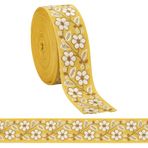 FINGERINSPIRE 9,1 m sarı vintage jakarlı bant, 36 mm genişliğinde, etnik tarzda işleme, polyester bantlar, çiçek deseni, nakış, kumaş süsleme, retro Tirol bandı, kıyafet, el işi, dekor için