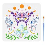 FINGERINSPIRE Ay evreleri boyama şablonu, fırçalı, 30 x 30 cm, mistik eller, kelebekler, boyama şablonları, yıldızlar, kristaller, resim şablonları, tekrar kullanılabilir, kendin yap el işi şablonu,