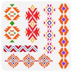 FINGERINSPIRE Aztec Tribal şablon 30 x 30 cm Southwest Borders şablonları plastik 6 stil geometrik Boho bordür desen şablonu tekrar kullanılabilir günlük, kağıt, koleksiyon albümü, duvar el işi için