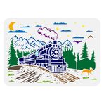 FINGERINSPIRE Boyama şablonu, buharlı trenli, 21 x 29,7 cm, tren ormanda sürüyor resim şablonu, çekme manzaralı, ahşap, tuval, kağıt, kumaş, duvar mobilyası, kendin yap ev dekorasyonu