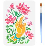 FINGERINSPIRE Buda boyama şablonu, fırçalı, 29,7 x 21 cm, lotus boyama şablonu, çiçek boyama şablonları, tekrar kullanılabilir, kendin yap el işi şablonu, ahşap zeminler, duvarlar ve tuvaller için