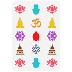 FINGERINSPIRE Budizm Buda Desen Şablonu 21 x 29,7 cm Yeniden Kullanılabilir PET Plastik Lotus Çizim Şablonu Kendin Yap El Sanatı Sonsuz Düğüm Hamsa El OM Mandala Şablonu Duvar Ahşap Mobilya Karalama Defteri için