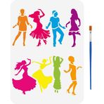 FINGERINSPIRE Dancing Lady Stencil Boya Fırçalı 25,7 x 20,3 cm Dans Eden Kadın Şablonu Yeniden Kullanılabilir Dansçılar Siluet Şablon Karakter Temaları Duvar Karoları Zemin Mobilyaları için 8 İnsan