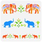FINGERINSPIRE Fil Bordür Boyama Şablonu 30 x 30 cm Yeniden Kullanılabilir Hint Fil Desen Çizim Şablonu Çiçek ve Hayvan Fil Dekorasyon Şablonu Ahşap, Duvar ve Mobilya Üzerine Boyama için