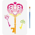 FINGERINSPIRE Kalp anahtar şablonu 29,7 x 21 cm kuğu şablonu, fırça ile, aşk anahtarı, resim şablonu, Sevgililer Günü temaları, anahtar, çizim şablonu, duvar fayansları üzerine boyamak için, zemin