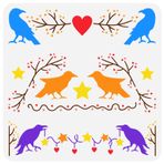 FINGERINSPIRE Karga Boyama Şablonu 30 x 30 cm Yeniden Kullanılabilir Karga Bordür Desen Çizim Şablonu Raven Şablon Dallar Duvarda, Ahşap, Kumaş, Kağıt ve Mobilya Üzerine Boyama için Yıldız Kalp Şablonu