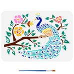 FINGERINSPIRE Tavus kuşu motifli ve fırçalı boyama şablonu 21 x 29,7 cm şablon çiçek dalları ile oyulmuş şablon tavus kuşu desenli hayvan motifli çiçek yaprağı şablonu ev dekorasyonu için