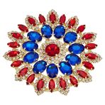 FINGERINSPIRE Yuvarlak yapay elmas aplikasyon 11 x 10,3 cm mavi kırmızı kristal çiçek yaması yapay elmas aplikasyonlar arka tarafında metal zincirle DIY dikiş yapay elmas yama düğün gelinlik elbise