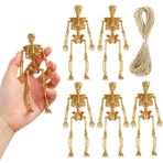 FINGOOO Küçük İskelet Heykelcik 15 cm, 6 Parça Plastik İskelet Mini Poseable İskelet Oyuncak El Sanatları Cadılar Bayramı Dekorasyonu için (Altın)