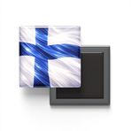 Finlandiya - Abstract Efektli Bayrak - Baskılı Kare Buzdolap Magneti
