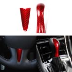 FINMOKAL 2 adet/takım gerçek kırmızı karbon Fiber araba merkezi konsol vites topuzu kapak+direksiyon alt kapak Trim Infiniti Q50 ile uyumlu 2014-2020