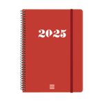 Finocam - Takvim My 2025, spiral ciltleme, haftalık görünüm, yatay görünüm, Ocak 2025 - Aralık 2025, 12 ay, kırmızı, Katalanca
