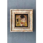 FİNS STONE DECOR Gustav Klimt Öpücük Çerçeveli Taş Duvar Dekoru Tablo 20x20 cm-Wall Decor Fins Hediyelik FCDD-40-1336