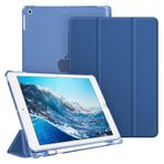Fintie iPad 9. nesil 2021/8 için kılıf. Gen 2020/7. Nesil 2019 10,2 inç kalem tutuculu, ultra ince hafif koruyucu kılıf, şeffaf arka yüz ve otomatik uyku/uyanma fonksiyonu, lacivert