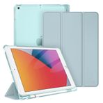 Fintie iPad kılıfı 9. nesil 2021, 8. nesil. 2020, 7. nesil. 2019 için 10,2 inç kalem tutuculu, son derece ince, hafif koruyucu kılıf, şeffaf arka kapak, otomatik uyku/uyandırma özelliği, buz mavisi