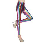 Fioeyr Bayanlar 80'ler Retro Metalik Parlak Islak Görünümlü Tayt Yetişkin Disko Süslü Elbise Kostüm Kadın Kıyafet Pantolon, gökkuşağı, One Size