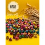 FioliMore 10 Mm Çiçek Puantiye Desenli Ahşap Boncuk (25 GRAM 75 ADET) Delik Çapı 4 Mm Karışık Renkli Tahta