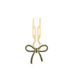Fiona Franchimon Nº1 HAIRPIN Ribbon Emerald Green Swarovski Taşlı Kurdeleli Saç Tokası Yellow Gold Finish