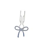 Fiona Franchimon Nº1 HAIRPIN Ribbon Sapphire Blue Swarovski Taşlı Kurdeleli Saç Tokası White Gold Finish