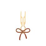 Fiona Franchimon Nº1 HAIRPIN Ribbon Siam Red Swarovski Taşlı Kurdeleli Saç Tokası Yellow Gold Finish