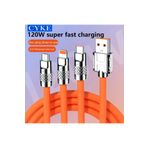 FİOPLUS 5Q21LBhSbDsdesg Fioplus 120W Sağlam Metal Uçlu 3'lü Lightning Micro Usb Type-C Uyumlu Şarj Kablosu
