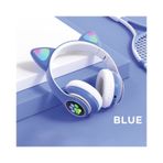 FİOPLUS Stn-28 Mavi Bluetooth Mikrofonlu Led Işıklı Hafıza Kartı Girişli Kulak Üstü Kedi Kulaklık