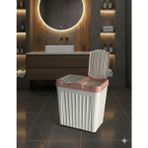 Fiora 80 Lt.Çift Bölmeli Kirli Çamaşır Sepeti - Beyaz - Rose