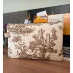 Fiorbag El Yapımı Toile De Jouy Desenli Tablet Çantası 11 Inç Gündelik Askısız Kadın El Çantası - 11inç - Kahverengi